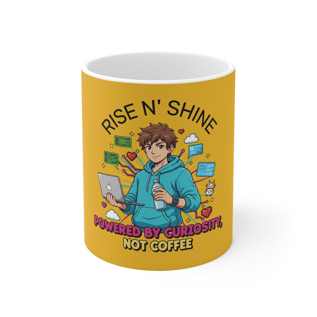 Motivational ceramic coffee mug with colorful design