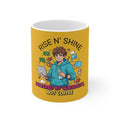 Motivational ceramic coffee mug with colorful design