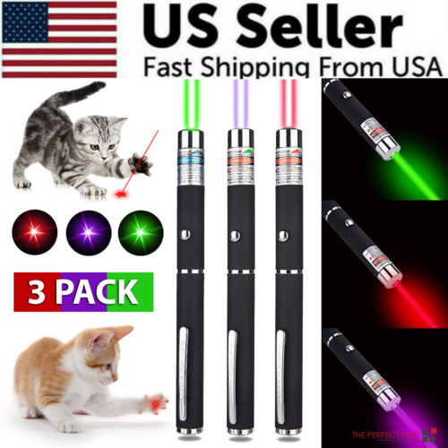 3 Pack Laser Pointer Pen Set - Green Blue Red Visible Beam