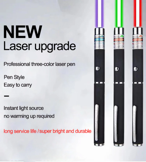 3 Pack Laser Pointer Pen Set - Green Blue Red Visible Beam
